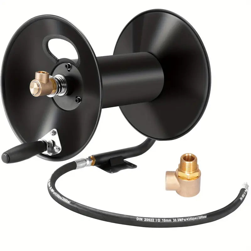 Black Hose Reel for Pressure Washers – 100 Ft Max Capacity (Hose Not Included)