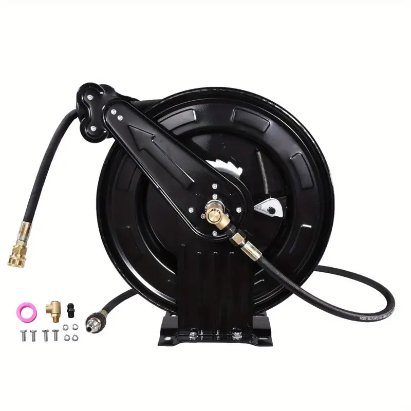 50ft Pressure Washer Hose Reel – 4000 PSI Steel Dual-Arm Design