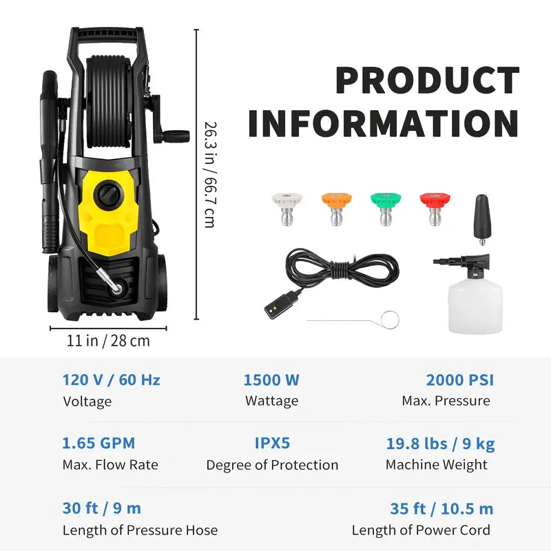 Powerful 2000 PSI Car Pressure Washer – Portable Electric Power