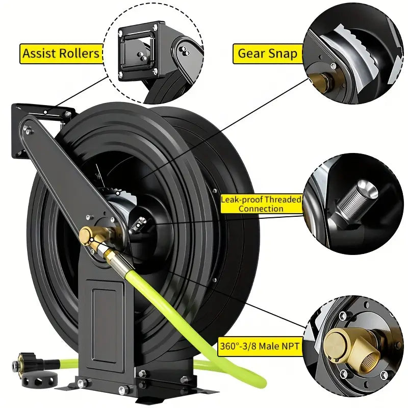 50 Ft x 3/8 In Heavy-Duty Pressure Washer Hose Reel