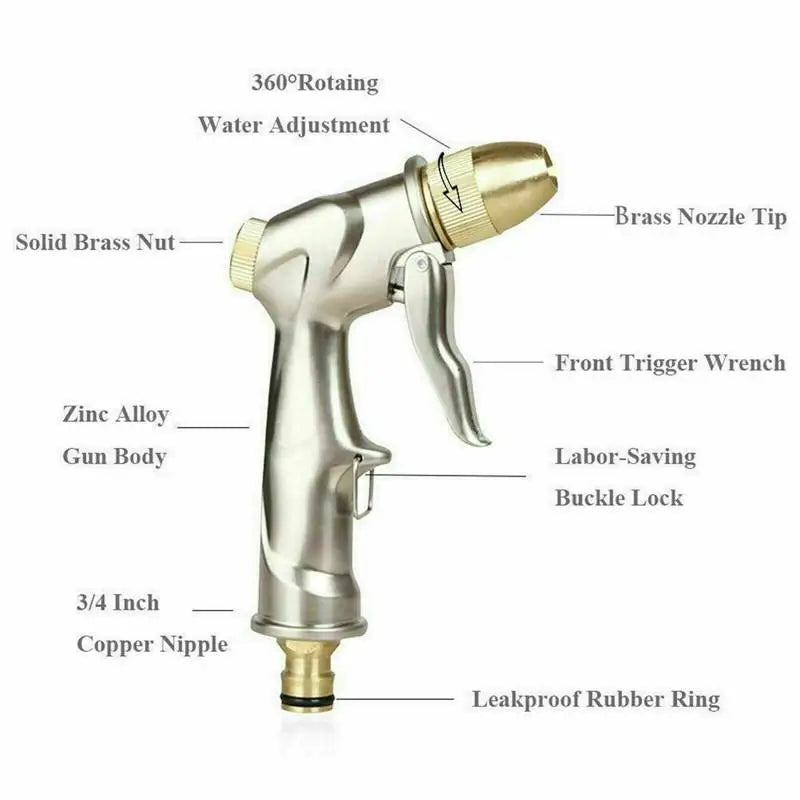 High-Pressure Washer Gun with Brass Nozzle – 4 Spray Patterns for Car & Garden