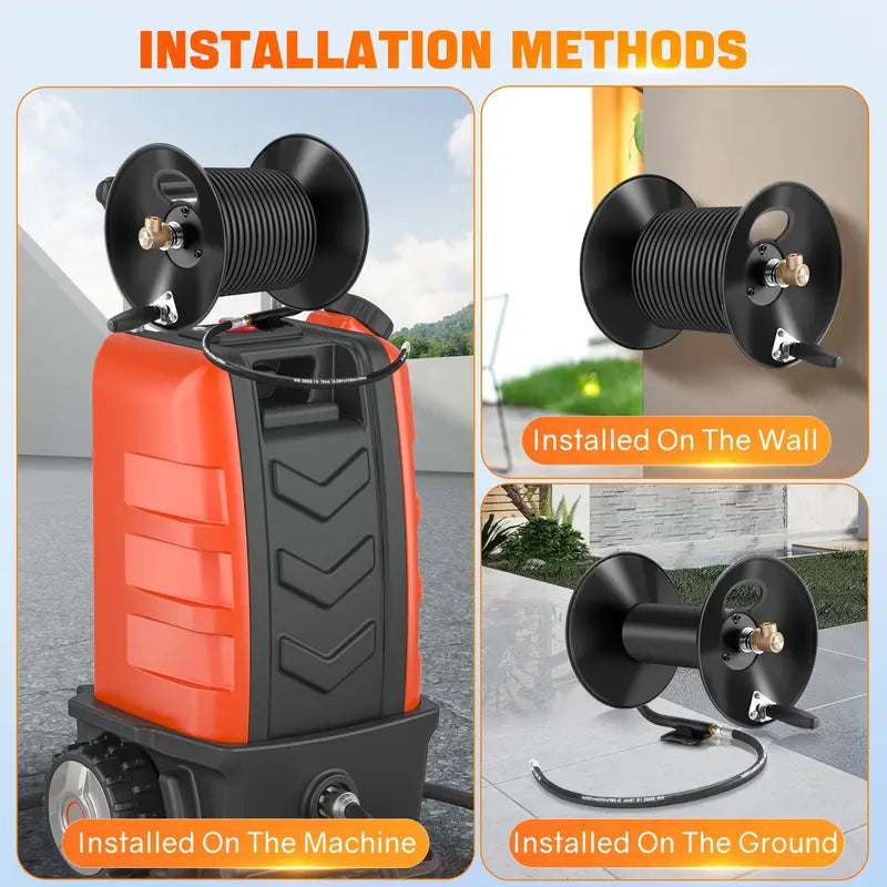 Black Hose Reel for Pressure Washers – 100 Ft Max Capacity (Hose Not Included)