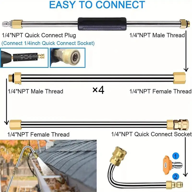 7pc Pressure Washer Extension Wand Set – 4000 PSI Stainless Steel
