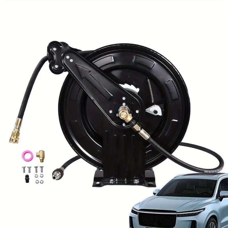 50ft Pressure Washer Hose Reel – 4000 PSI Steel Dual-Arm Design